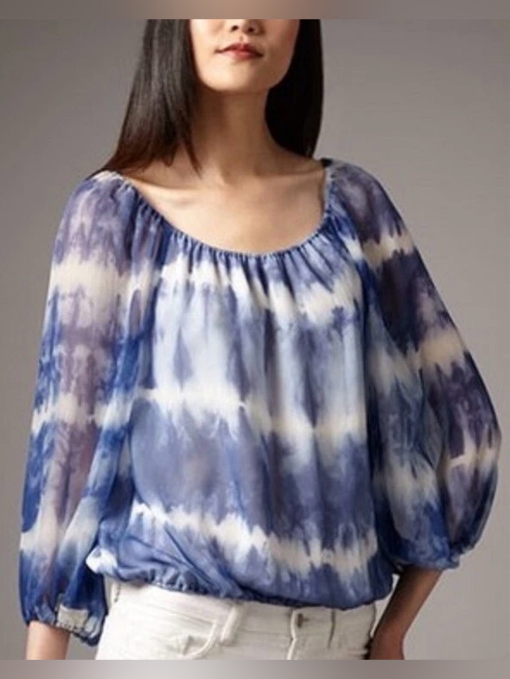 Alice + Olivia Silk Tie Dye Off Shoulder Blouse Blue White S